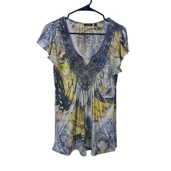 Apt 9 Tops - Y2K Apt 9 Butterfly Top Blouse Women's M Short Sleeve Embellished Embroidered